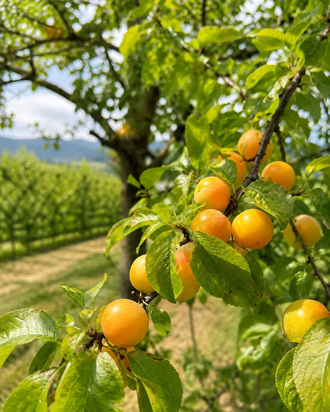 Mirabelles mûres sur l'arbre dans un verger alsacien
